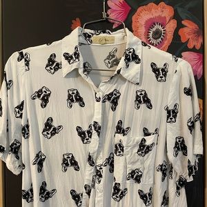 Black and white Boston Terrier crop button down short sleeve